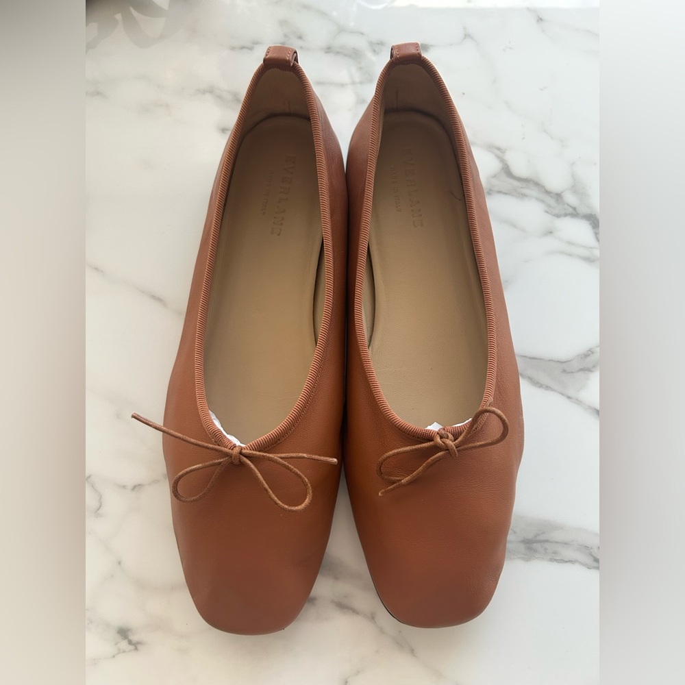 EXC LN EVERLANE The Day Ballet Flat Cognac Brown Toasted Almond 8.5 Square Toe - Picture 8 of 11